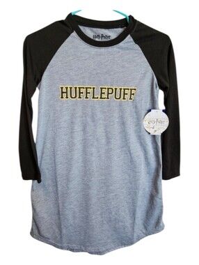 NWT Harry Potter Hufflepuff Gray Black Nightgown Sleepwear Girl's Size 10-12